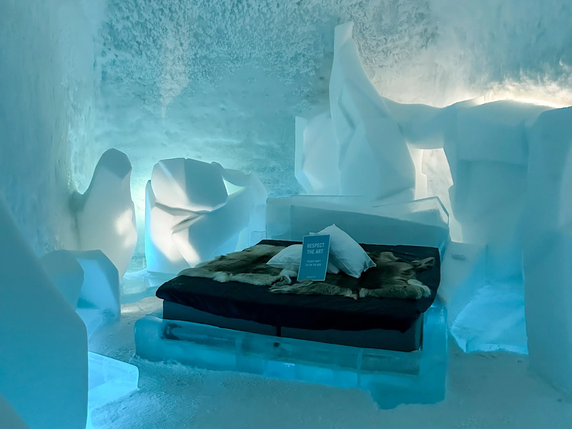 Sculpted ice art suite at the Icehotel in Jukkasjärvi