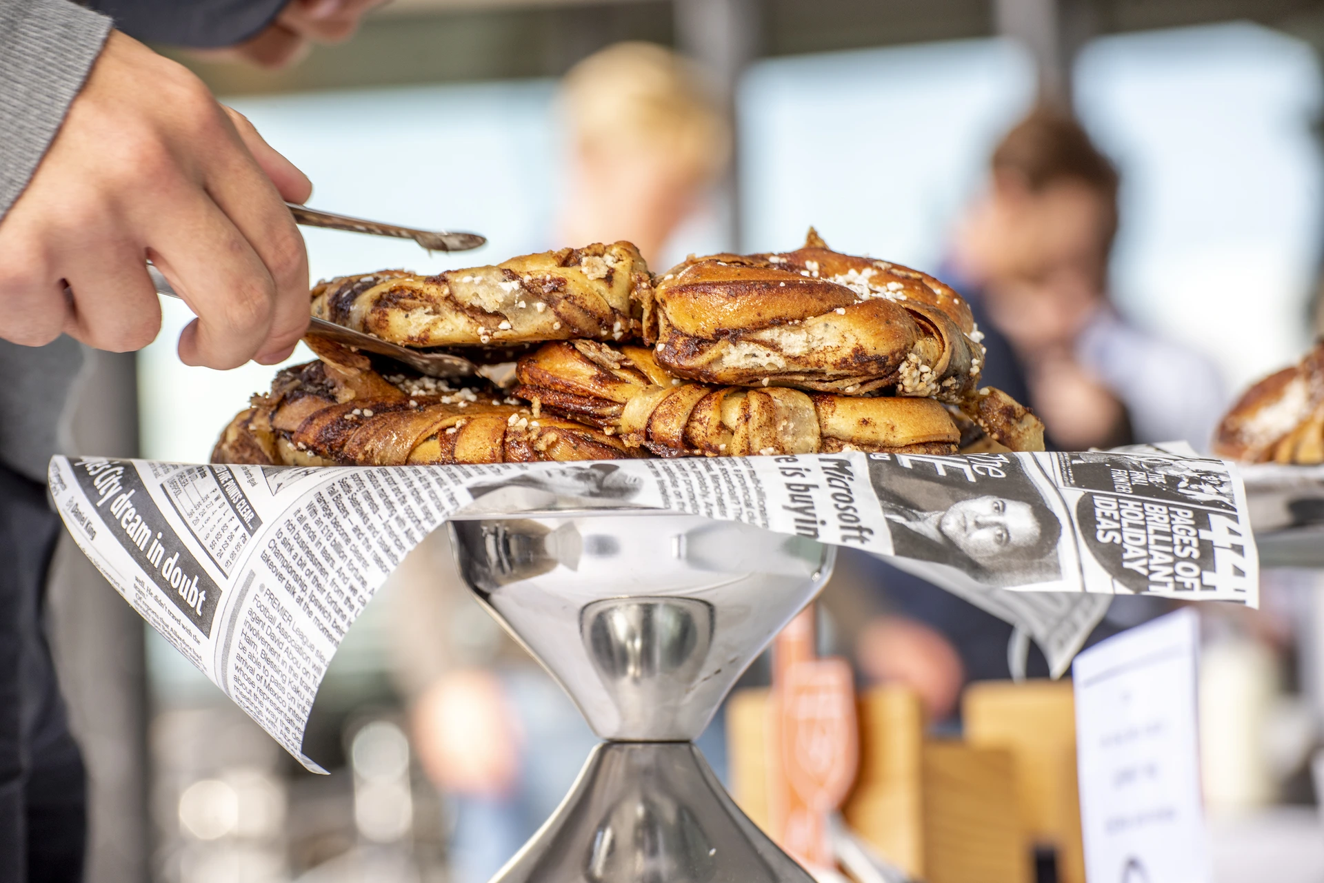 Freshly baked Swedish cinnamon buns served during a fika break